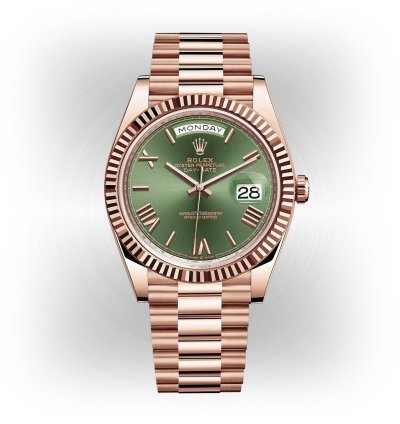 Rolex Day-date 40 New Day-date 40mm 228235 Rose Gold Fluted Olive Green Roman Dial Presidential