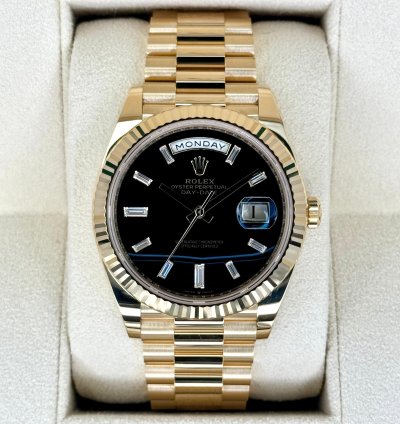 Rolex Day-date 40 New Day-date 40mm 228238 Black Onyx Diamond Baguette Dial