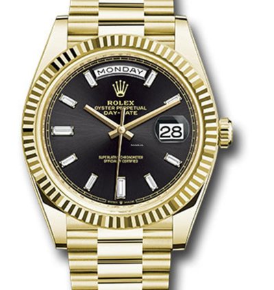 Rolex Day-date 40 New Day-date 40mm 228238 President Yellow Gold Presidential Bracelet Black Baguette Dial