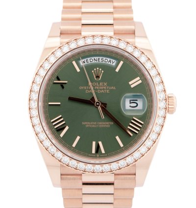 Rolex Day-date 40 New Rolex Day-date 40mm Papers Olive Diamond Bezel President Watch 228345 Box