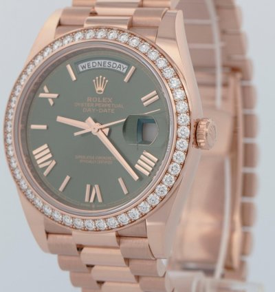 Rolex Day-date 40 New Rolex Day-date 40mm Papers Olive Diamond Bezel President Watch 228345 Box