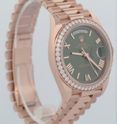 Rolex Day-date 40 New Rolex Day-date 40mm Papers Olive Diamond Bezel President Watch 228345 Box