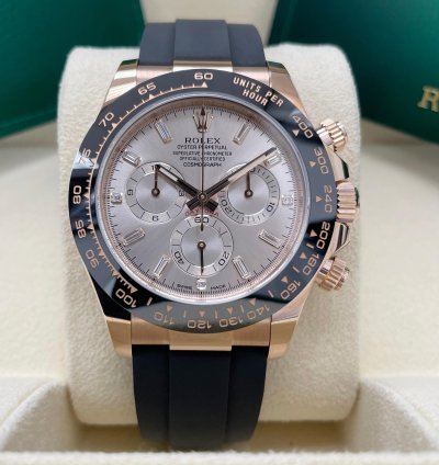Rolex Daytona New 116515 Daytona Rose Gold Sundust Pink Baguette Dial Oysterflex Band