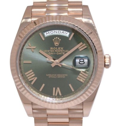 Rolex Day-date 40 Nos Rolex Day-date 40 18k Everose Gold Olive Green Mens Watch 21 228235