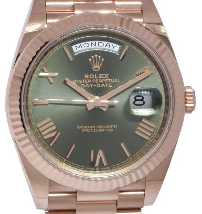 Rolex Day-date 40 Nos Rolex Day-date 40 18k Everose Gold Olive Green Mens Watch 21 228235