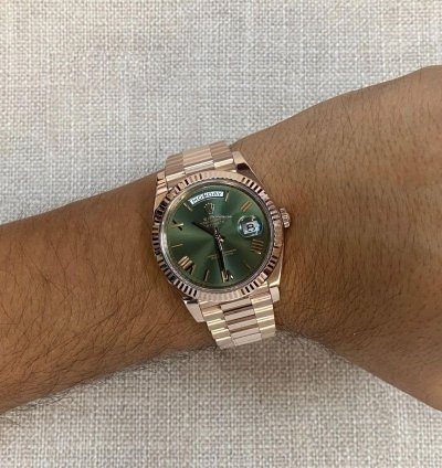 Rolex Day-date 40 Nos Rolex Day-date 40 18k Everose Gold Olive Green Mens Watch 21 228235
