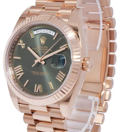Rolex Day-date 40 Nos Rolex Day-date 40 18k Everose Gold Olive Green Mens Watch 21 228235
