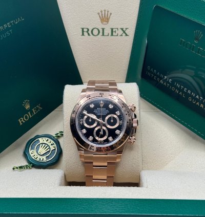 Rolex Daytona New 2022 Black Diamond Dial Rose Gold Daytona Chronograph Oyster Bracelet