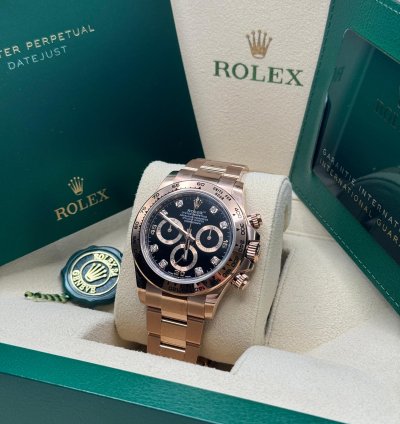 Rolex Daytona New 2022 Black Diamond Dial Rose Gold Daytona Chronograph Oyster Bracelet