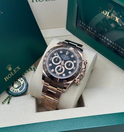 Rolex Daytona New 2022 Black Diamond Dial Rose Gold Daytona Chronograph Oyster Bracelet