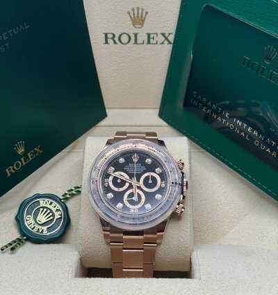 Rolex Daytona New 2022 Black Diamond Dial Rose Gold Daytona Chronograph Oyster Bracelet