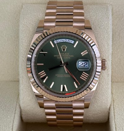 Rolex Day-date 40 Nuovo 2022 Italia Green Olive Dial Everose 40mm Full Set Con Documenti Scatola