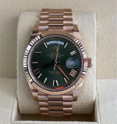 Rolex Day-date 40 Nuovo 2022 Italia Green Olive Dial Everose 40mm Full Set Con Documenti Scatola