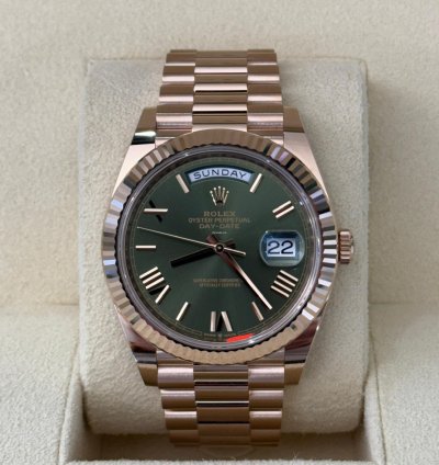 Rolex Day-date 40 Nuovo 2022 Italia Green Olive Dial Everose 40mm Full Set Con Documenti Scatola