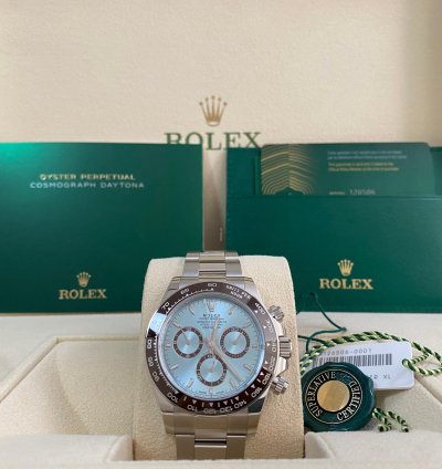 Rolex Daytona New 2024 Unworn Cosmograph Daytona Platinum Ice Blue Dial 126506 Full Set