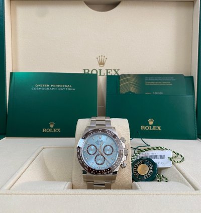 Rolex Daytona New 2024 Unworn Cosmograph Daytona Platinum Ice Blue Dial 126506 Full Set