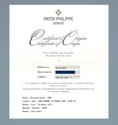 Patek Philippe Nautilus Mint Papers Nautilus 5711j White 18k Yellow Gold 5711j-001 Watch Box