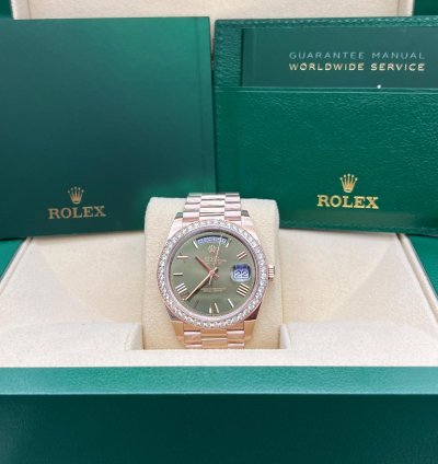 Rolex Day-date 40 Olive Green Dial Diamond Bezel