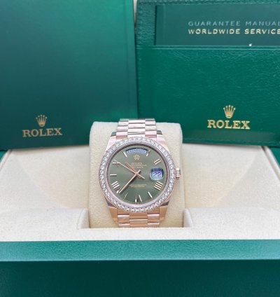 Rolex Day-date 40 Olive Green Dial Diamond Bezel
