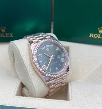 Rolex Day-date 40 Olive Green Dial Diamond Bezel