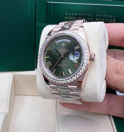 Rolex Day-date 40 Olive Green Dial Diamond Bezel