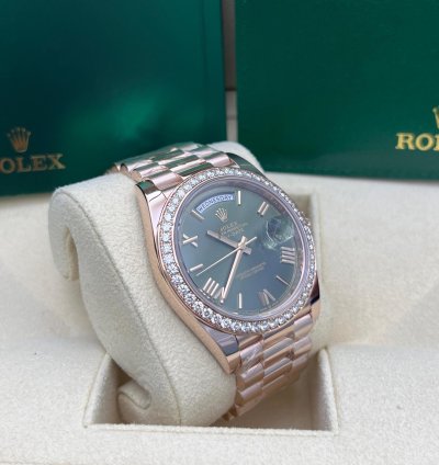 Rolex Day-date 40 Olive Green Dial Diamond Bezel