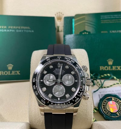 Rolex Daytona New 2024 Unworn Cosmograph Daytona White Gold Black Diamond Dial 126519ln Full Set