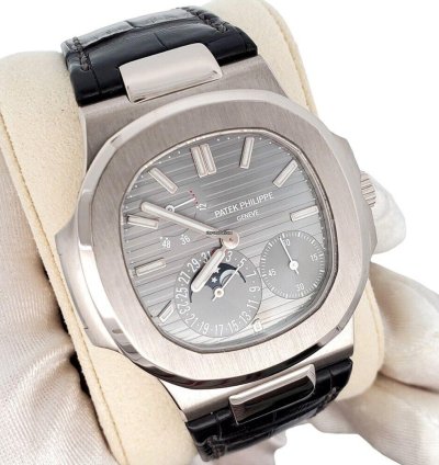 Patek Philippe Nautilus Moon Phase 40mm Grey White Gold 5712g-001 Box Papers