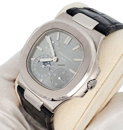 Patek Philippe Nautilus Moon Phase 40mm Grey White Gold 5712g-001 Box Papers