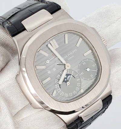 Patek Philippe Nautilus Moon Phase 40mm Grey White Gold 5712g-001 Box Papers