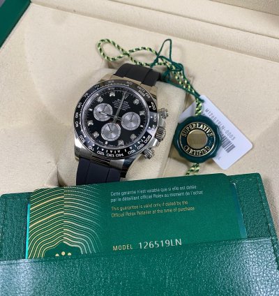 Rolex Daytona New 2024 Unworn Cosmograph Daytona White Gold Black Diamond Dial 126519ln Full Set