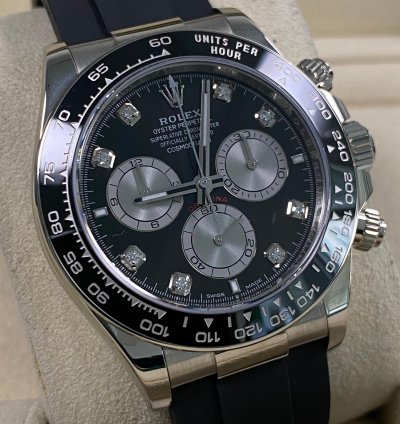 Rolex Daytona New 2024 Unworn Cosmograph Daytona White Gold Black Diamond Dial 126519ln Full Set