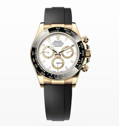 Rolex Daytona New 2024 White Index Dial Yellow Gold Case Ceramic Bezel Oysterflex Strap