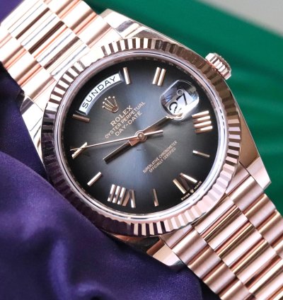 Rolex Day-date 40 Ombre Slate Gradient Black 18k Everose Gold Roman 2024 Rolex Release Complete