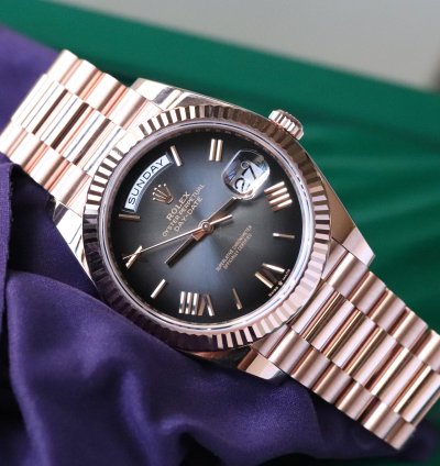 Rolex Day-date 40 Ombre Slate Gradient Black 18k Everose Gold Roman 2024 Rolex Release Complete