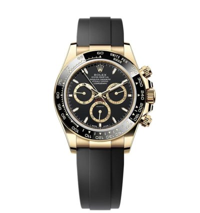 Rolex Daytona New 2025 Black Dial Yellow Gold Case Ceramic Bezel Oysterflex Strap