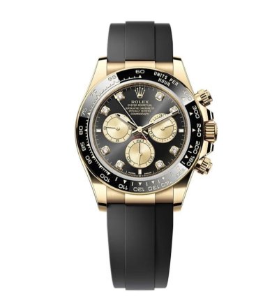Rolex Daytona New 2025 Black Diamond Dial Yellow Gold Case Ceramic Bezel Oysterflex Strap