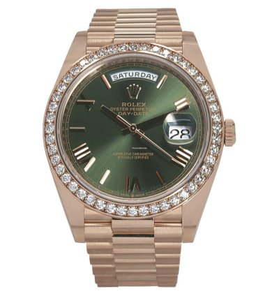 Rolex Day-date 40 Oyster Perpetual Day-date 40 60th Anniversary Olive Green Dial Factory Set Diamond Rose Gold 228345rbr