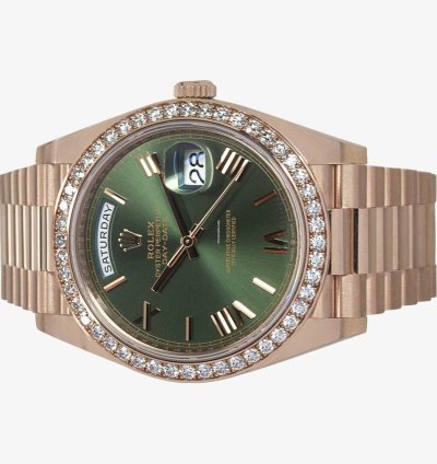 Rolex Day-date 40 Oyster Perpetual Day-date 40 60th Anniversary Olive Green Dial Factory Set Diamond Rose Gold 228345rbr