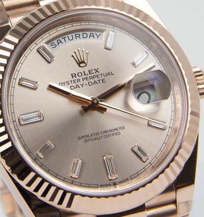 Rolex Day-date 40 Oyster Perpetual Day-date 40 Sundust Factory Baguette Diamonds 18kt Everose Gold 228235