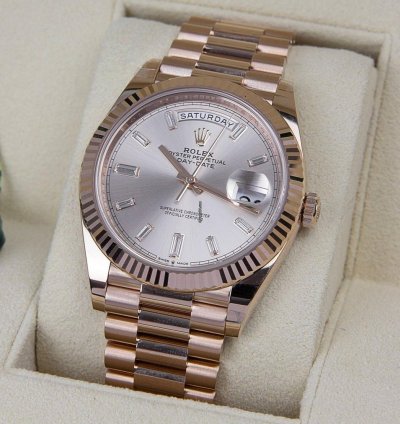 Rolex Day-date 40 Oyster Perpetual Day-date 40 Sundust Factory Baguette Diamonds 18kt Everose Gold 228235