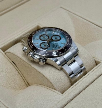 Rolex Daytona New 2025 Daytona 40mm 126506 Platinum Ice Blue Diamond Baguette Dial