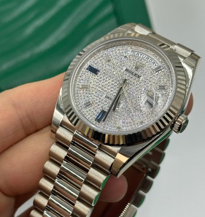 Rolex Day-date 40 Pave Diamond Dial White Gold President