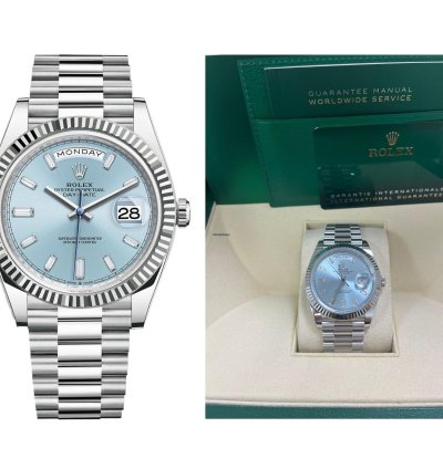 Rolex Day-date 40 Platinum Day-date 40 Fluted Bezel Ice Blue Baguette Dial 228236