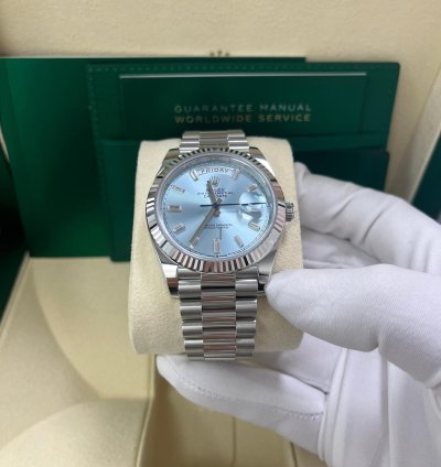 Rolex Day-date 40 Platinum Day-date 40 Fluted Bezel Ice Blue Baguette Dial 228236