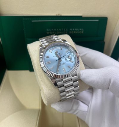 Rolex Day-date 40 Platinum Day-date 40 Fluted Bezel Ice Blue Baguette Dial 228236