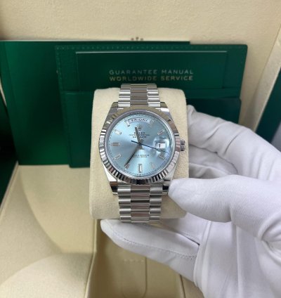 Rolex Day-date 40 Platinum Day-date 40 Fluted Bezel Ice Blue Baguette Dial 228236