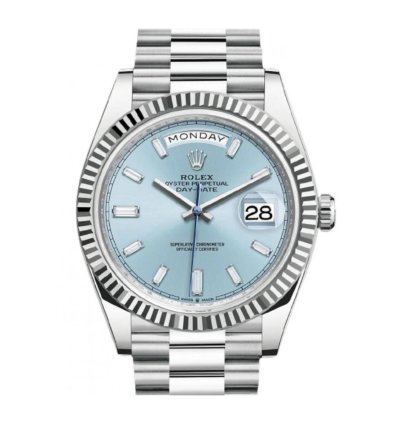 Rolex Day-date 40 Platinum Day-date 40 Fluted Bezel Ice Blue Baguette Dial 228236