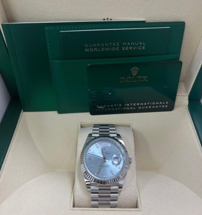 Rolex Day-date 40 Platinum Day-date 40 Fluted Bezel Ice Blue Baguette Dial 228236