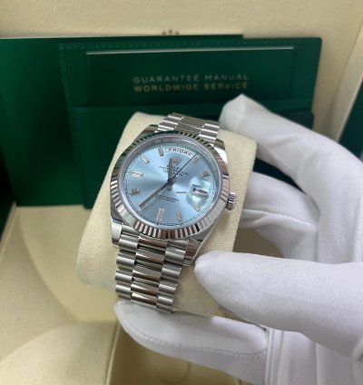 Rolex Day-date 40 Platinum Day-date 40 Fluted Bezel Ice Blue Baguette Dial 228236